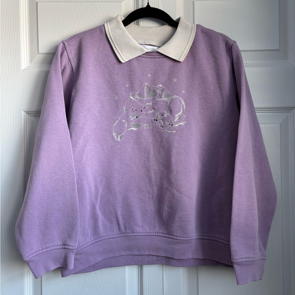Purple Sweatshirt with White Collar Size M Petite